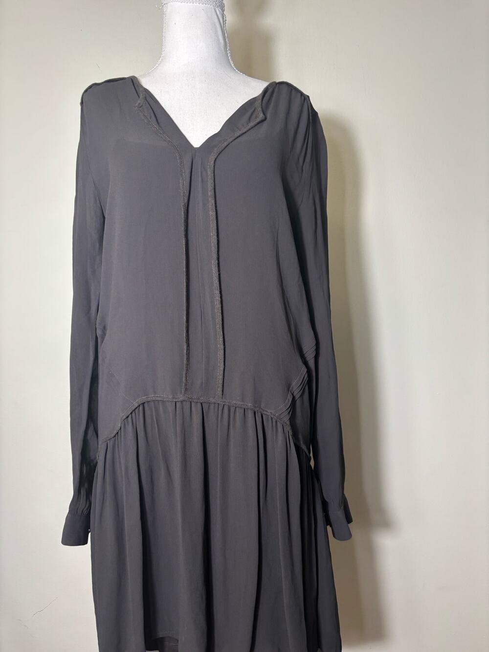 Sita Murt/ Charcoal Gray Long Sleeve Sheer Drop Waist Dress Sz S